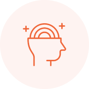 Outline of head with rainbow icon.